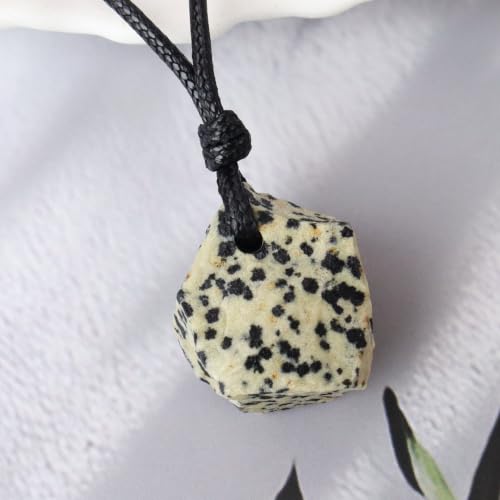 FANASY Natural Raw Crystal Necklace for Women Irregular Stone Necklaces Spiritual Gemstone Pendant with Adjustable Rope - color: Spotted Stone