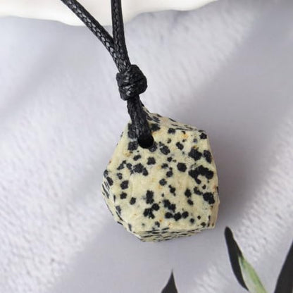 FANASY Natural Raw Crystal Necklace for Women Irregular Stone Necklaces Spiritual Gemstone Pendant with Adjustable Rope - color: Spotted Stone