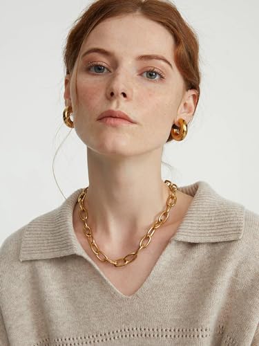 CONRAN KREMIX Waterproof Chunky Gold Hoops Earrings for Women Non Tarnish, Thick Gold Plated Circle Open Hoop,Lightweight Hollow Earrings Trendy - color: 30MM-Gold