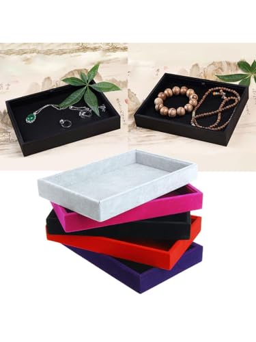Velvet Jewelry Tray, Stackable Design, Drawer Insert, Multi-Compartment Storage, for Necklace Bracelet Ring Watch Organizing (Purple)