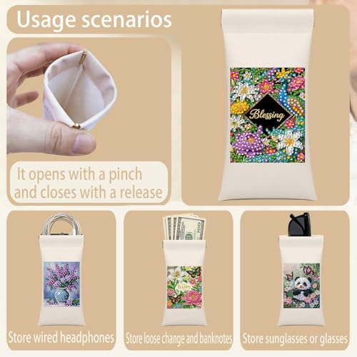 Diamond Art Painting Eye Glass Bag PU Sunglasses Glasses Storage Bag Built-in Glasses Cloth Press Automatic Closure - color: Peafowl