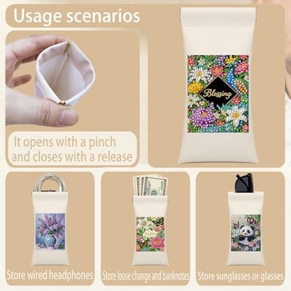 Diamond Art Painting Eye Glass Bag PU Sunglasses Glasses Storage Bag Built-in Glasses Cloth Press Automatic Closure - color: Peafowl