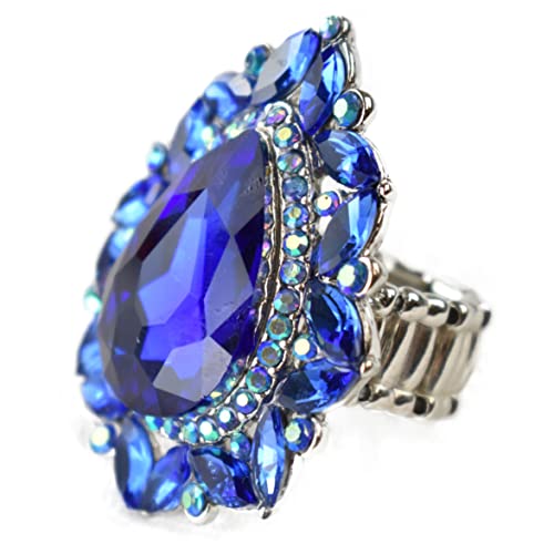 NYFASHION101 Radiant Teardrop Stone Adjustable Cocktail Statement Ring - color: Celestial Royal/Silver-Tone