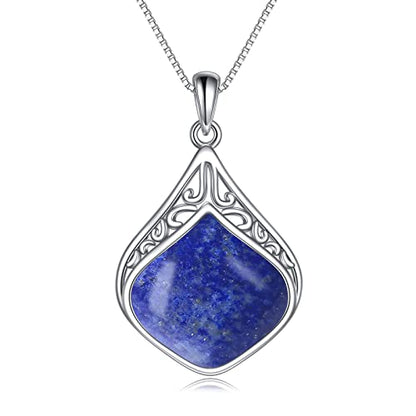 YAFEINI Teardrop Necklace Sterling Silver Filigree Irish Pendant Necklace Natural Stone Moonstone/Lapis Lazuli/Larimar/Moss Agate Necklace Jewelry - color: Lapis Lazuli teardrop necklace