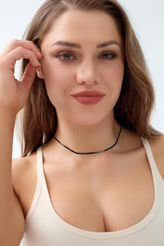 FOSIR Herringbone Necklace for Women, 14K Gold Plated/Silver/Black Choker Necklace, Dainty Surgical Stainless Steel Snake Chain for Women, 2.3mm/3mm/4mm/5mm Width - color: Black, style: 2.3mm/14 Inch