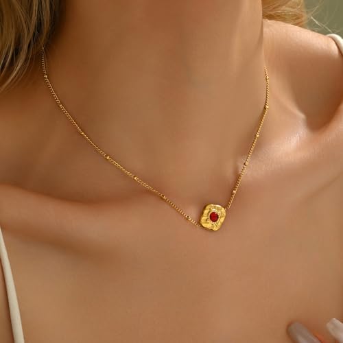 Dainty Gold Waterproof Choker Necklaces for Women Daily Wearing - color: Ruby-CZ-GD