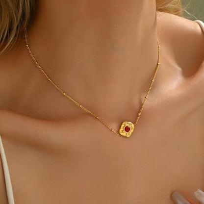 Dainty Gold Waterproof Choker Necklaces for Women Daily Wearing - color: Ruby-CZ-GD