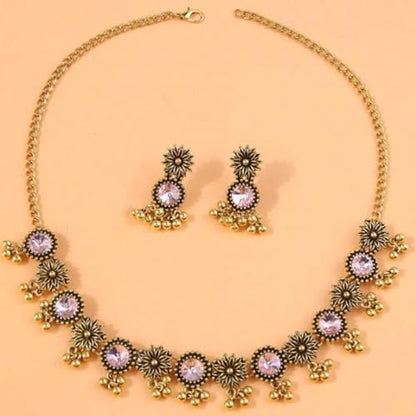 Frodete Indian Jewelry Sets for Women Traditional Bohemian Wedding Jewelry Set Indian Dresses for Women Oxidized Ethnic Party Prom Wear - color: A3:pink indian necklace earring sets