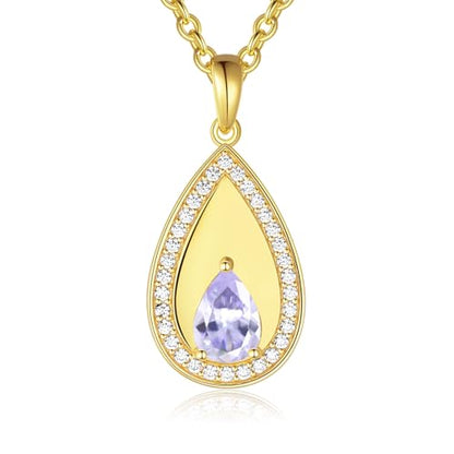Birthstone Pendant Necklaces for Women 925 Sterling Silver Teardrop Pendant Necklace Birthday Jewelry Gift, 18"+2" Inches - color: 06 - Alexandrite