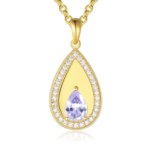Birthstone Pendant Necklaces for Women 925 Sterling Silver Teardrop Pendant Necklace Birthday Jewelry Gift, 18"+2" Inches - color: 06 - Alexandrite