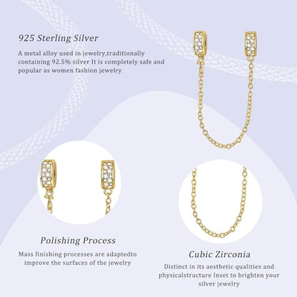 14K Gold Plated Silver Charms for Pandora, Women Heart Family Love Pet Animal Bead Dangle for Bracelets Necklace Jewelry Gift - color: B-Golden Safety Chain