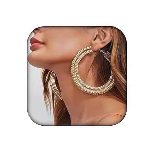 Extra Large Chunky Cuban Hoop Earrings Geometric Double Layered Round Loop Boho Earrings for Women (80mm gold) - size: 80mm gold