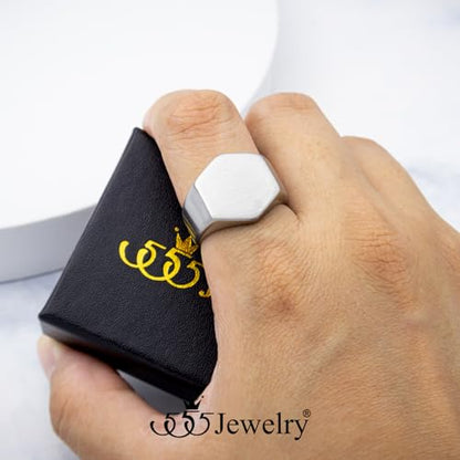 555Jewelry Stainless Steel Solid Plain High Polish Round Signet Ring for Men - color: Hexagon Silver