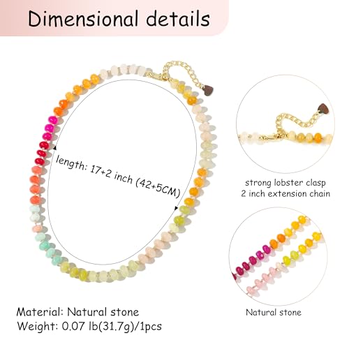 Gemstone Beaded Necklace for Women Colorful Natural Stone Freshwater Pearl Surfer Beach Rainbow Necklace Jewelry Gift - color: colorful -04