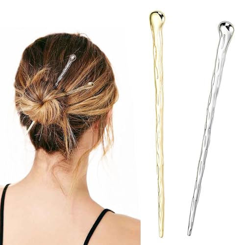 Geometric Alloy Hair Chopsticks, Pale Gold Silver Minimalist Japanese-Style Hair Clasp for Buns, DIY-Charm Compatible Hair Accessories for Women with Long Hair