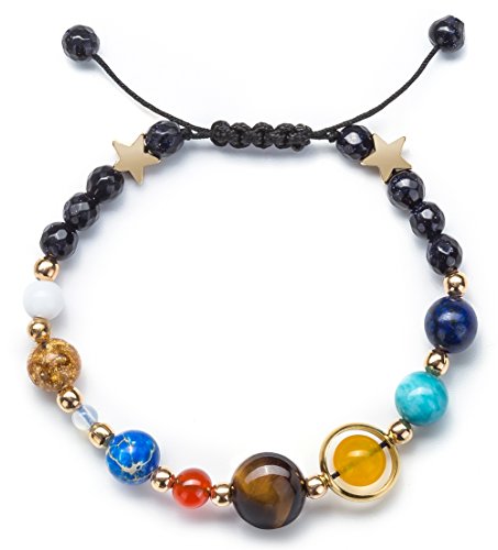 Fesciory Solar System Bracelet for Women, Universe Galaxy Beaded Jewelry | Natural Stone Beads, Universe Galaxy Design, Guardian Star Charm, Adjustable Fit, Birthday & Astronomy Planet Gifts for Loves - color: Blue Sandstone(Adjustable)
