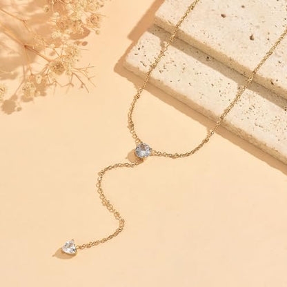 Dainty Y-Shaped Lariat CZ Drop Charm Pendant Necklaces for Women - color: Round-CZ-GD