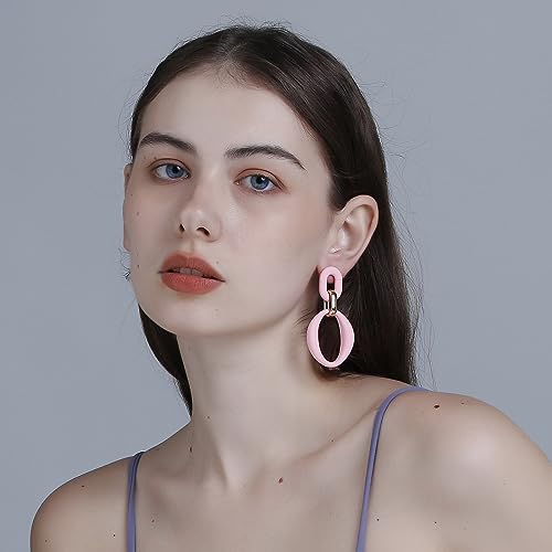 RUOFFETA Acrylic Rectangle Earrings, Fashion Acrylic Square/Oval/Hoop Statement Drop Earrings for Women - color: Pink Oval