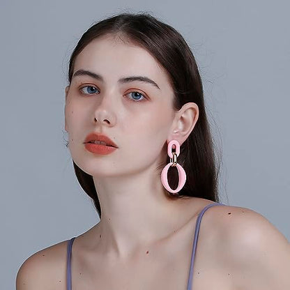 RUOFFETA Acrylic Rectangle Earrings, Fashion Acrylic Square/Oval/Hoop Statement Drop Earrings for Women - color: Pink Oval