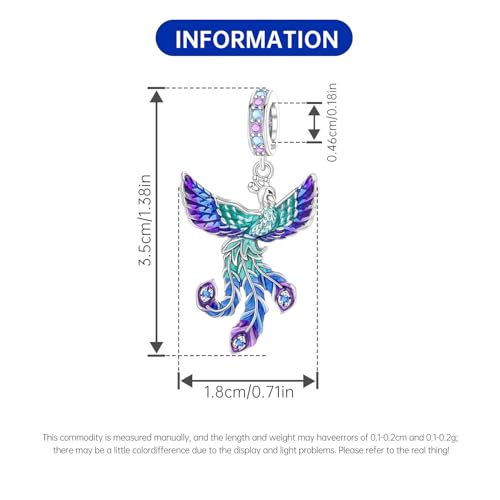 CYCUFF 925 Sterling Silver Charms Suitable for Charm Necklaces, Bracelet Pendants Beads Jewellery Gift for Women - color: Phoenix Charm