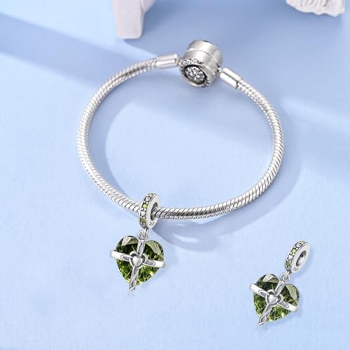 LNQOBU Birthstone Charm for Bracelets,925 Sterling Silve Heart Dangle Charms for Pandora Bracelets - color: H-August