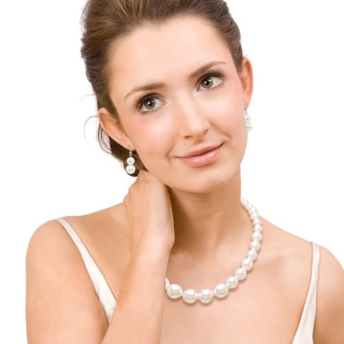 Cryshimmer Pearl Choker Necklace for Women Faux Pearl Beads Strand Necklace Earring Set Costume Jewelry,Gift for Wife Mother - color: Cream White