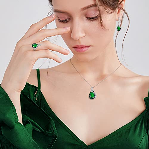 EVER FAITH Wedding Jewelry Set for Bride Bridesmaid, Glamour Teardrop Cubic Zirconia Pendant Necklace Earrings Tennis Bracelet Open Ring Sets for Birthday/Valentine's Day/Mother's Day/Christmas - color: A_Green Silver-Plated-Brass