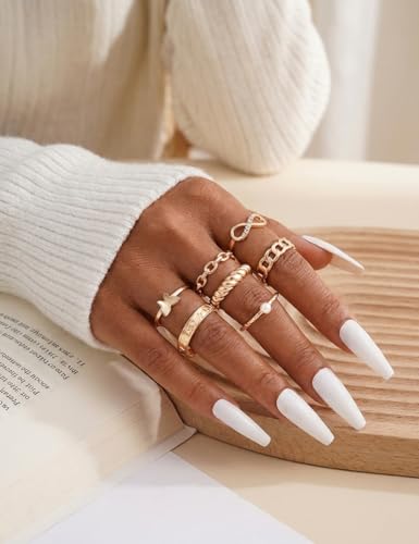 iF YOU 24 Pcs Gold Rings Set for Women, Chunky Stackable Knuckle Finger Midi Rings, Fashion Simple Stacking Cute Rings Pack Trendy Summer Jewelry Gift