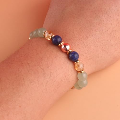 KSQS Healing Stone Bead Bracelet for Women, Natural Gemstones Balance Protection Bracelet, Spiritual Crystal Beads Bracelet Anxiety Relief with Meaning Card - color: Happiness