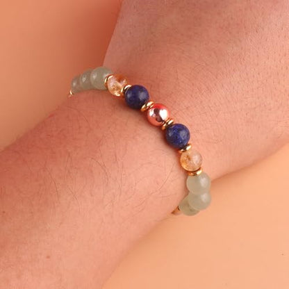 KSQS Healing Stone Bead Bracelet for Women, Natural Gemstones Balance Protection Bracelet, Spiritual Crystal Beads Bracelet Anxiety Relief with Meaning Card - color: Happiness