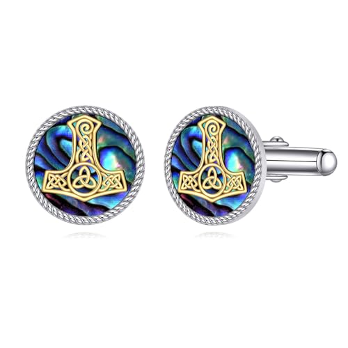 Cufflinks for Men Sterling Silver Abalone Shell Tuxedo Shirt Cuff Links Jewelry for Men Father Business Groomsmen - style: thors hammer