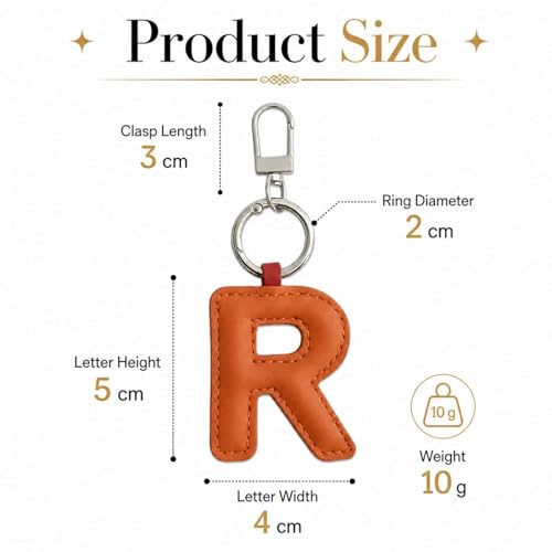 Initial Letter Keychain,Stainless Steel,Colorful Faux Leather Keyring for Backpack,Purse,Car Keys,Gift for Men Women - color: R