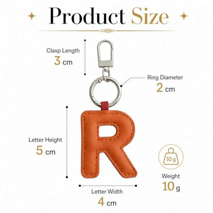 Initial Letter Keychain,Stainless Steel,Colorful Faux Leather Keyring for Backpack,Purse,Car Keys,Gift for Men Women - color: R