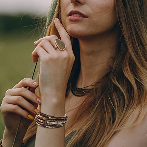 Fesciory Leather Wrap Bracelets for Women, Boho Western Layered Jewelry | Layered leather cuff bracelets, Easy on and off, Boho western style, Daily wear, Gift for women - color: Brown 1
