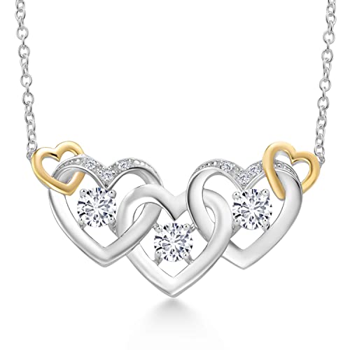 Gem Stone King 925 Silver and 10K Yellow Gold White Lab Grown Diamond Heart Shape Pendant Necklace For Women (0.87 Cttw, with 18 Inch Chain)