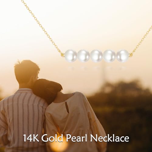 KECHO 14K Real Gold Beads Pendant Necklace Solid Yellow Gold Jewelry Anniversary Birthday Gifts for Women - color: White Pearl 5