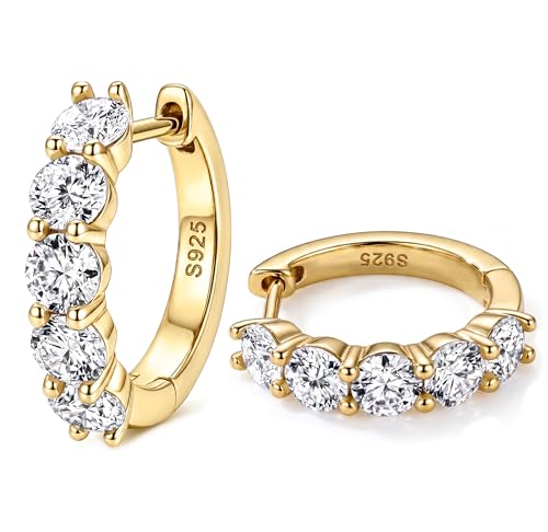Moissanite Hoop Earrings Huggie Hoops Earrings for Women, 2ct D Color VVS1 18K White Gold Plated S925 Hypoallergenic, Wedding Earrings Jewelry for Gifts - color: Gold