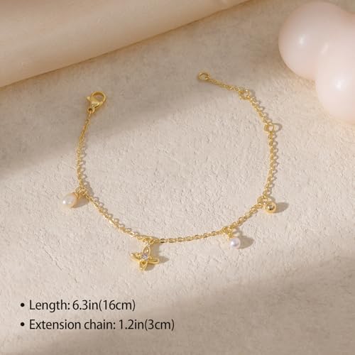 Gold Bracelets for Women, Dainty Friendship Charm Bracelet 14K Gold Plated Summer Shell Starfish Pearl Bracelet Cute Heart Charm Bracelets for Women Trendy Non Tarnish Beach Jewelry Gifts - color: Gold-Pearl