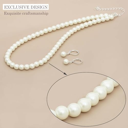 S SUSANN Costume Layered Twisted Gold Pearl Necklace Choker Chunky Glass Statement Pearl Necklace and Earring set, good gift for women Faux pearl necklace set - style: 7MM Silver Milk White Pearl