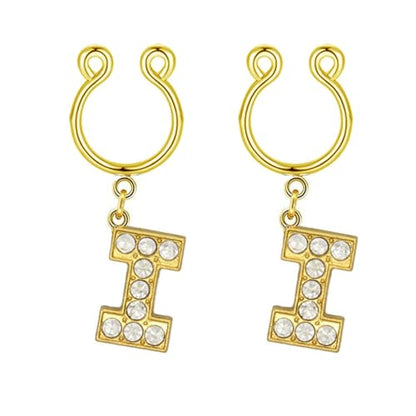 2Pcs Fake Nipple Rings Name Initial Letter Nipple Clamps for Women Non Piercing Beginner Cubic Zirconia Non Piercing Nipple Jewelry - color: I