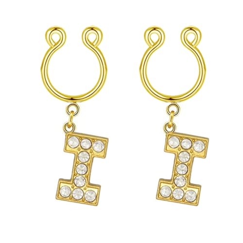 2Pcs Fake Nipple Rings Name Initial Letter Nipple Clamps for Women Non Piercing Beginner Cubic Zirconia Non Piercing Nipple Jewelry - color: I