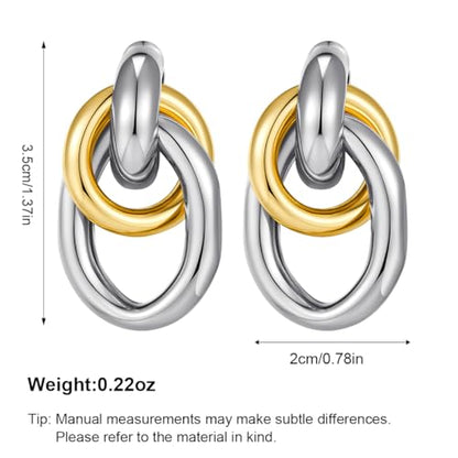 Gold Chunky Earrings for Women Geometric Knot Link Drop Dangle Earrings 14K Gold Plated Statement Earrings Trendy Gold Jewelry - color: Style 1-Two Tone