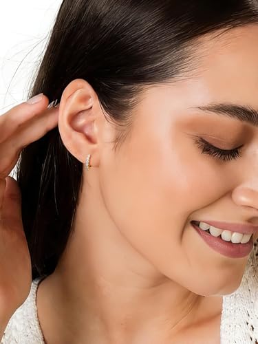 Chunky Emerald Sapphire Ruby Hoop Earrings, Princess or Round Cut, 14k Yellow Gold Plated Sterling Silver Cubic Zirconia Huggie Earings Minimalist Hoops Earrings for Women Wedding Daily Birthday - style: Round cut -5a CZ -Gold