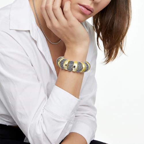 GOOJIDS Simple Beaded Gold Plated Bangles Bracelet Chunky Bamboo Tube Curved Stacking Clear Acrylic Colorful Beads Stretchable Gold Plated Bracelets Set For Women - color: B-Gold&White Leopard