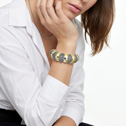 GOOJIDS Simple Beaded Gold Plated Bangles Bracelet Chunky Bamboo Tube Curved Stacking Clear Acrylic Colorful Beads Stretchable Gold Plated Bracelets Set For Women - color: B-Gold&White Leopard