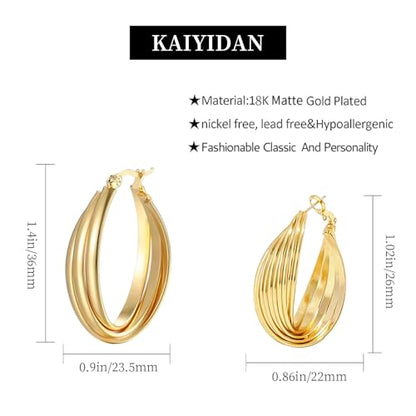2 Pairs Gold/Silver Hoop Earrings For Women Set Trendy,14K Plated Gold Chunky Huggie Hoop Earings Pack,Oval Twisted Statement Silver Hoops,Fashion Jewelry Gift - color: 8) twist oval hoop
