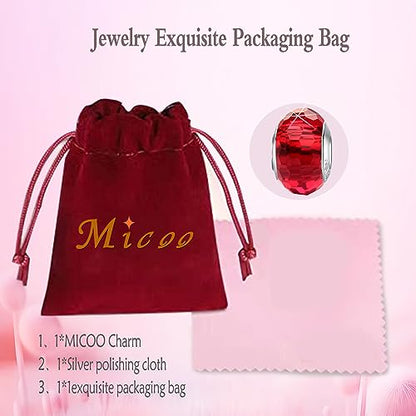 MICOO 925 Sterling Silver Charms for Bracelets,Fashion DIY Dangle Pendants Beads Simulated Birthstone Charms,Birthday Gifts for Women - color: 1 Red Charms