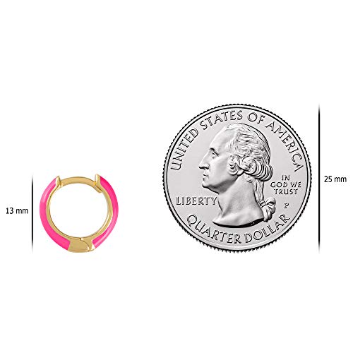 14K Gold Plated Sterling Silver Enamel Color Huggie Hoop Earrings for Women – Wide Range of Vibrant Color Options Available - color: Pink ( Neon )