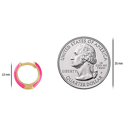 14K Gold Plated Sterling Silver Enamel Color Huggie Hoop Earrings for Women – Wide Range of Vibrant Color Options Available - color: Pink ( Neon )