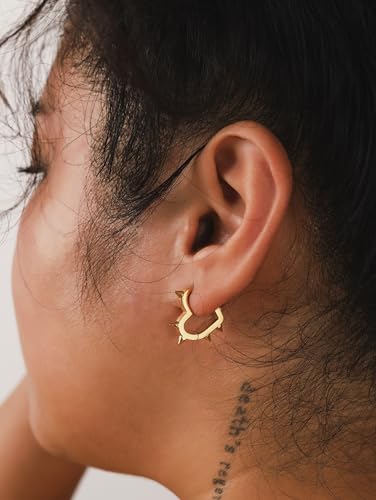 Huggie Hoop Spike Heart Earrings, Gothic Punk Grunge Emo Y2k Earrings, Goth Jewelry, Christmas Jewelry Gift For Women - color: gold